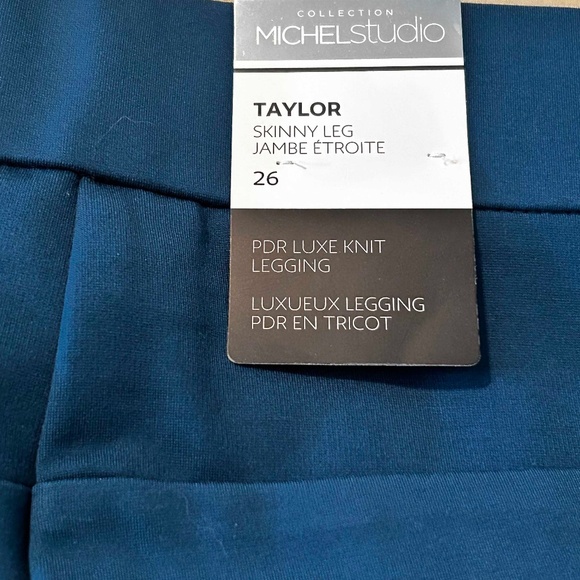 NEW PHOTOS! LEGGINGS, PLEATHER ACCENTS, SCARABE BLUE, SZ 26, VISCOSE NYLON, FAUX - Picture 10 of 13